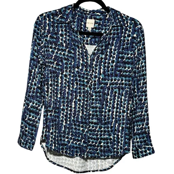 Nic + Zoe Long Good Vibes Sleeve Button Front Abstract Polka Dot Blouse Top - Picture 2 of 14